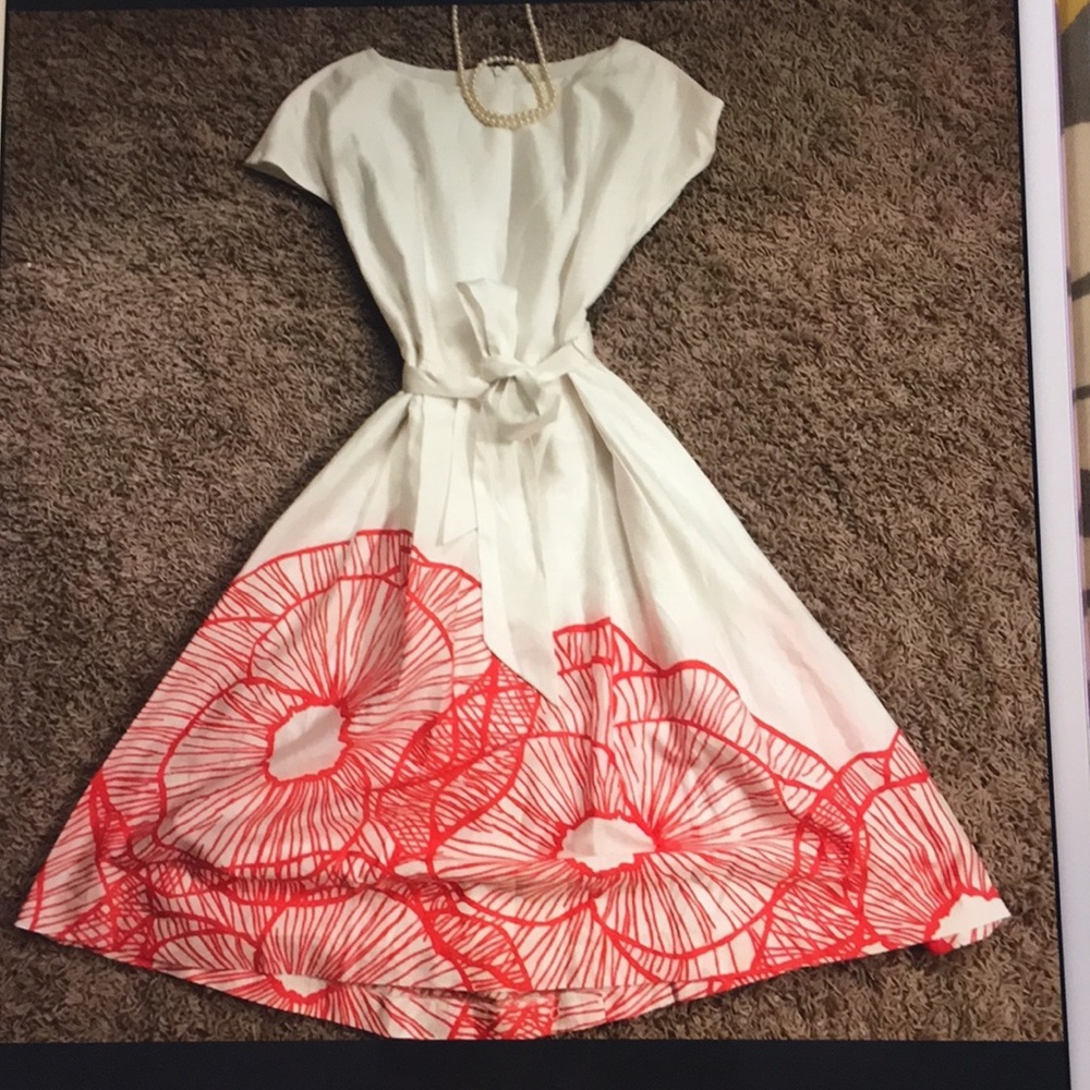 Ann Klein orange and white dress Size 2